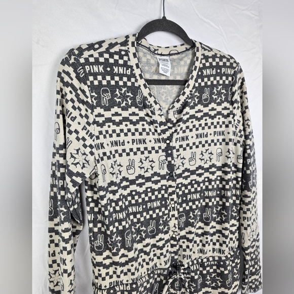 Victoria's Secret Pink Thermal Printed One Piece Long Jane Sleepwear sz L - Picture 3 of 7